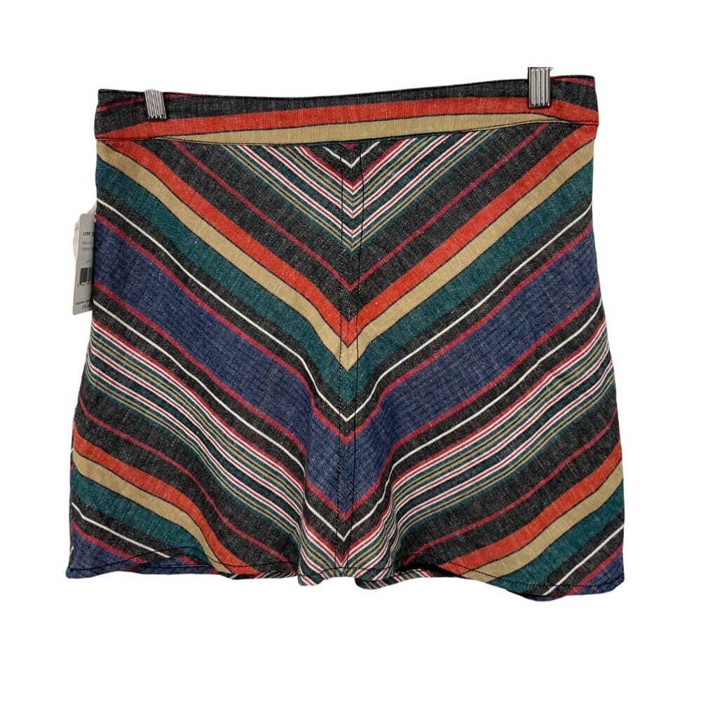 Free People Chevron Stripe High-Waist Skirt Size 6 Linen Vintage Red Combo New
